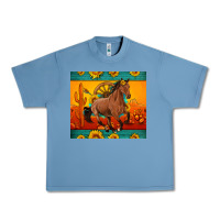 Pebble Blue western sunset galloping horse sunflower Urban Heavy Tee - Artiststas