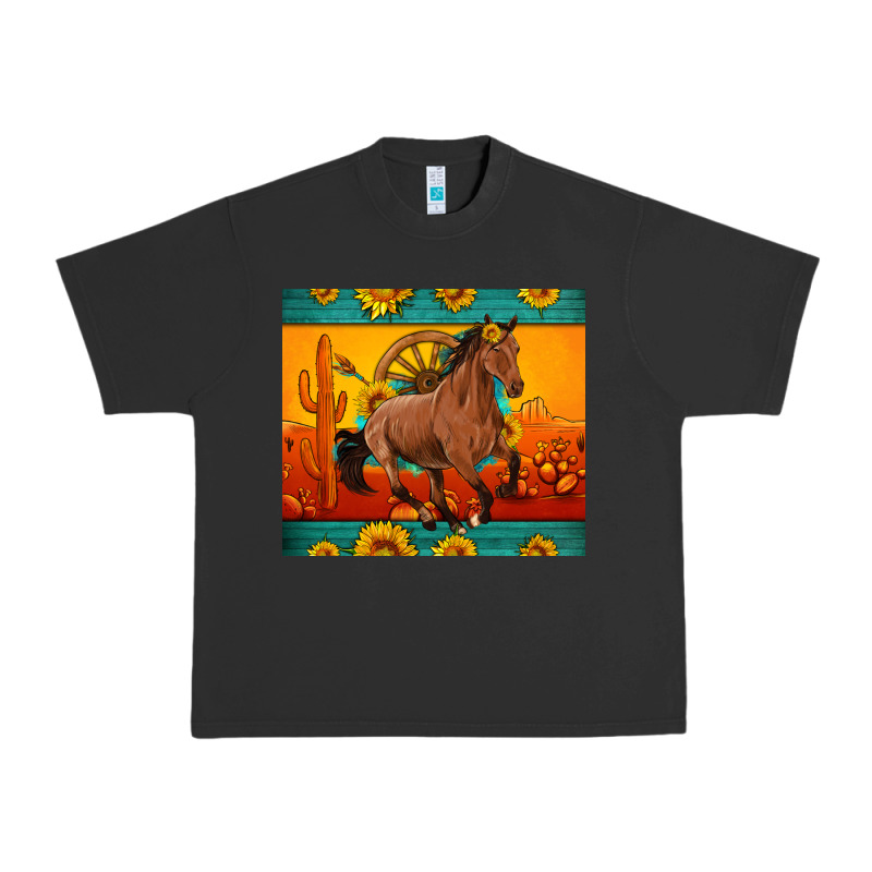 Western Sunset Galloping Horse Sunflower Urban Heavy Tee by Artiststas | Teevron