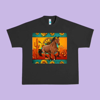 Western Sunset Galloping Horse Sunflower Urban Heavy Tee Designed By Artiststas