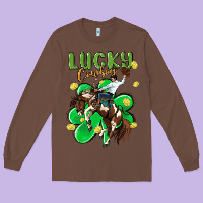 Lucky Cowboy Long Sleeve Tee Designed By Maliassmallbusiness