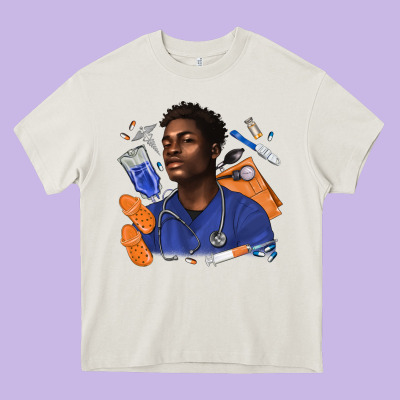Afro Man Nurse Heavy Core Tee Designed By Texasbilliewilder