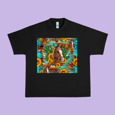 Sunflowers And Cactus Horses Turquoise Aztec Leopard Background Urban Heavy Tee Designed By Artiststas