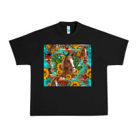 Black sunflowers and cactus horses turquoise aztec leopard background Urban Heavy Tee - Artiststas