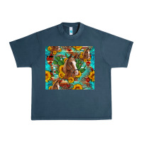 Midnight Navy sunflowers and cactus horses turquoise aztec leopard background Urban Heavy Tee - Artiststas