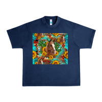 Navy sunflowers and cactus horses turquoise aztec leopard background Urban Heavy Tee - Artiststas