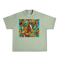 Oil Green sunflowers and cactus horses turquoise aztec leopard background Urban Heavy Tee - Artiststas