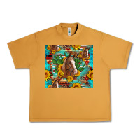 Peanut Butter sunflowers and cactus horses turquoise aztec leopard background Urban Heavy Tee - Artiststas