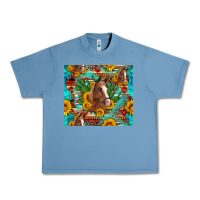 Pebble Blue sunflowers and cactus horses turquoise aztec leopard background Urban Heavy Tee - Artiststas
