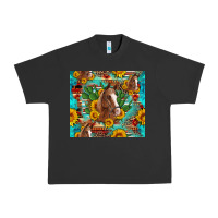 Pigment Black sunflowers and cactus horses turquoise aztec leopard background Urban Heavy Tee - Artiststas