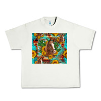 Pistachio sunflowers and cactus horses turquoise aztec leopard background Urban Heavy Tee - Artiststas