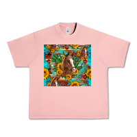Salmon sunflowers and cactus horses turquoise aztec leopard background Urban Heavy Tee - Artiststas