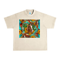 Sandshell sunflowers and cactus horses turquoise aztec leopard background Urban Heavy Tee - Artiststas