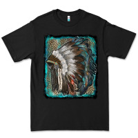 Black indian feather headdress with leopard background Premium Tee - RanaPortraitStore
