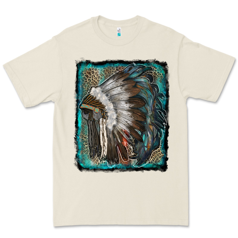 Indian Feather Headdress With Leopard Background Premium Tee by RanaPortraitStore | Teevron