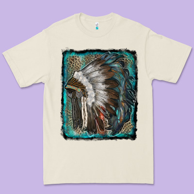 Indian Feather Headdress With Leopard Background Premium Tee Designed By Ranaportraitstore