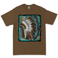 Cacao indian feather headdress with leopard background Premium Tee - RanaPortraitStore