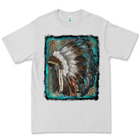 Dove Grey indian feather headdress with leopard background Premium Tee - RanaPortraitStore