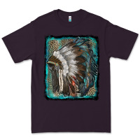 Plum indian feather headdress with leopard background Premium Tee - RanaPortraitStore