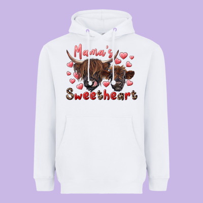 Mama's Sweetheart Highland Cow And Calf Heavyweight Hoodie Designed By Ranaportraitstore