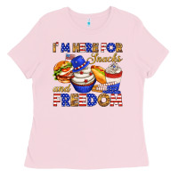 Bubblegum Pink i m here for snacks and freedom Ladies Tee - texasbilliewilder