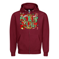 Burgundy holly jolly christmas Zipper Hoodie - MaliasSmallBusiness