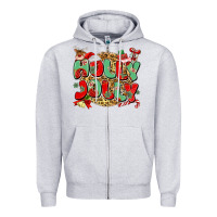Heather Grey holly jolly christmas Zipper Hoodie - MaliasSmallBusiness
