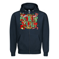 Navy holly jolly christmas Zipper Hoodie - MaliasSmallBusiness