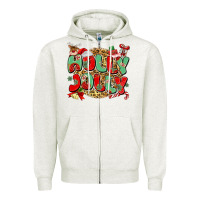 Oatmeal Heather holly jolly christmas Zipper Hoodie - MaliasSmallBusiness