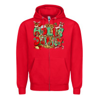 Red holly jolly christmas Zipper Hoodie - MaliasSmallBusiness