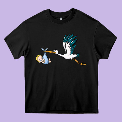 Stork With Baby Boy Heavy Core Tee Designed By Barkaloodesign