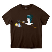 Chocolate Brown stork with baby boy Heavy Core Tee - BarkalooDesign