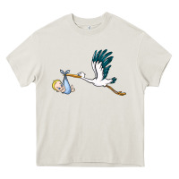 Cream stork with baby boy Heavy Core Tee - BarkalooDesign