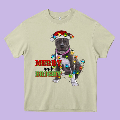 Merry And Bright Pitbull Heavy Core Tee Designed By Ranaportraitstore