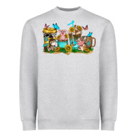 Heather Grey farm cute animals with sunflower coffee cups Heavyweight Sweatshirt - NancyCooperArtShop