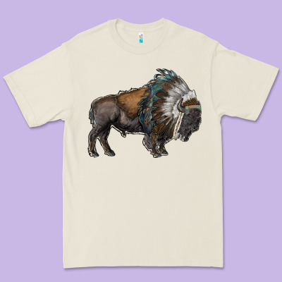 Bison With Indian Headdress Premium Tee Designed By Ranaportraitstore