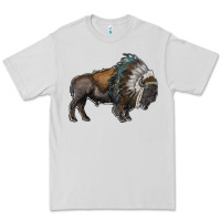 Dove Grey bison with indian headdress Premium Tee - RanaPortraitStore