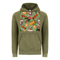 Vintage Olive christmas hot chocolate and cookies seamless pattern Vintage Hoodie - BundleAndBundleShop