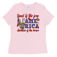 Bubblegum Pink land of the free america because of the brave Ladies Tee - texasbilliewilder