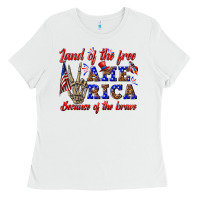 White land of the free america because of the brave Ladies Tee - texasbilliewilder