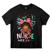 Black afro messy bun nurse life Heavy Core Tee - texasbilliewilder