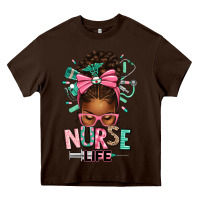 Chocolate Brown afro messy bun nurse life Heavy Core Tee - texasbilliewilder