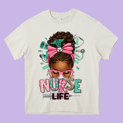 Afro Messy Bun Nurse Life Heavy Core Tee Designed By Texasbilliewilder
