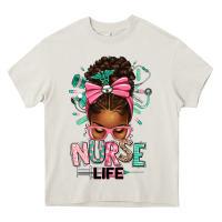 Cream afro messy bun nurse life Heavy Core Tee - texasbilliewilder