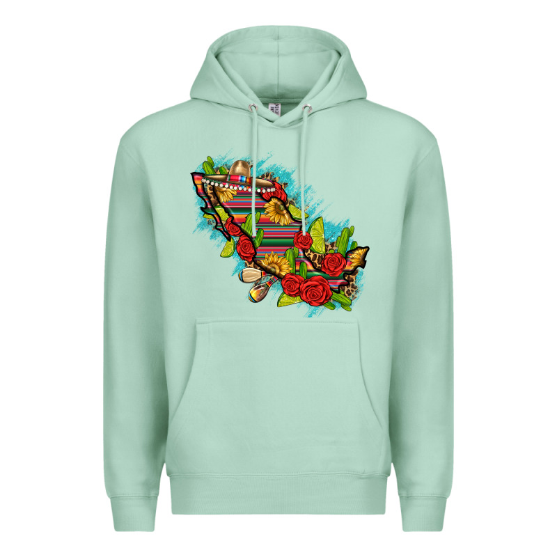 Mexico Map With Leopard And Sunflowers Premium Hoodie by texasbilliewilder | Teevron