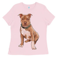 Bubblegum Pink brown pitbull Ladies Tee - RanaPortraitStore