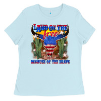 Baby Blue land of the free because of the brave Ladies Tee - texasbilliewilder