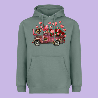 Love Truck With Roses And Leopard Heavyweight Hoodie Designed By Ranaportraitstore