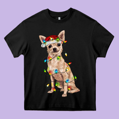 Chihuahua With Christmas Lights Heavy Core Tee Designed By Ranaportraitstore