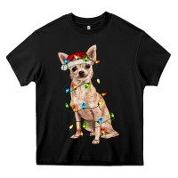 Black Chihuahua with christmas lights Heavy Core Tee - RanaPortraitStore