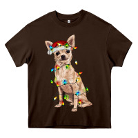 Chocolate Brown Chihuahua with christmas lights Heavy Core Tee - RanaPortraitStore